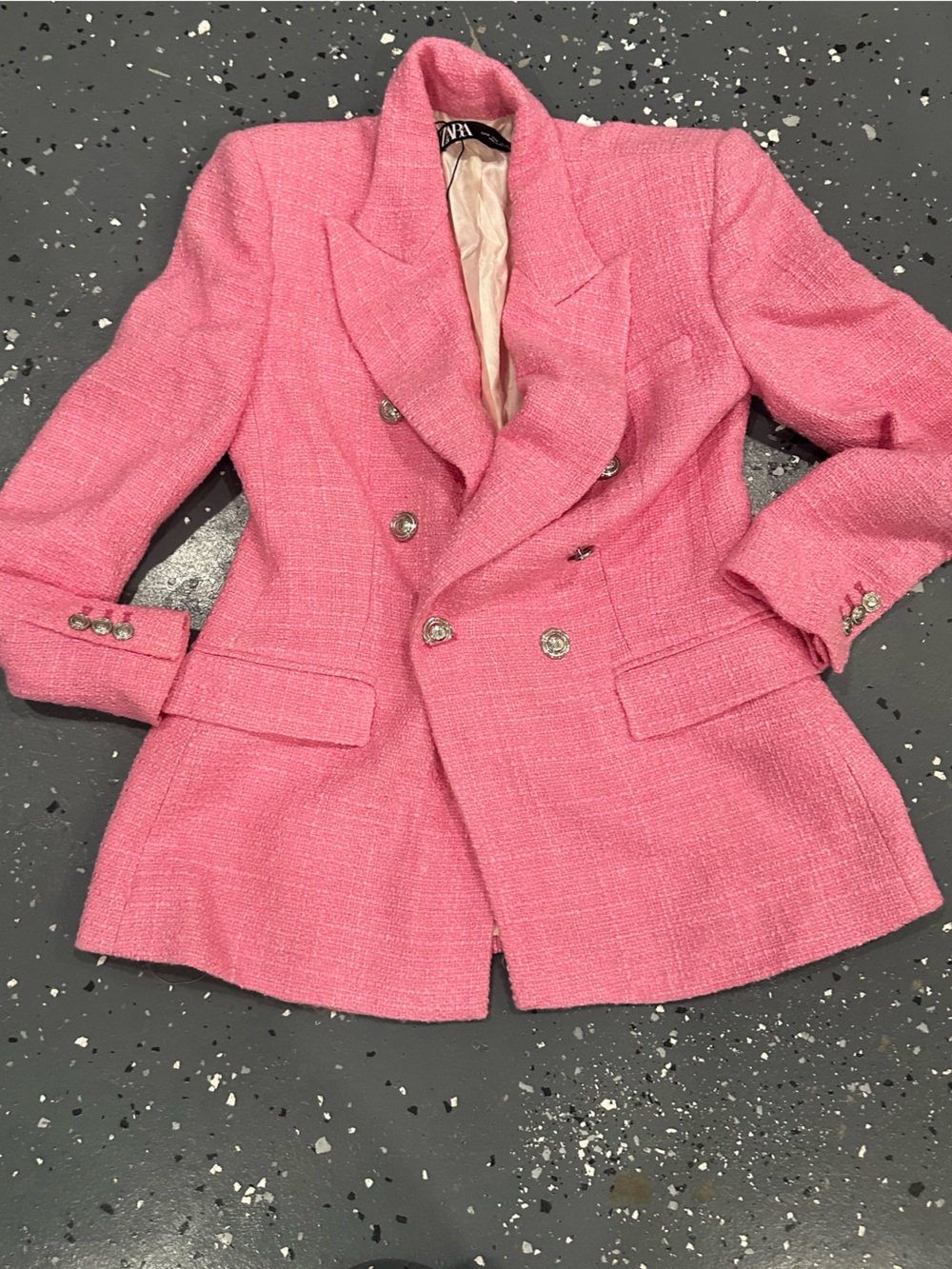 Zara Pink Textured Tweed Blazer Jacket